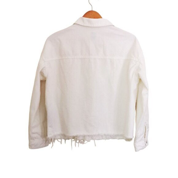 Like New Zara Oversized Cropped Raw Hem Denim Jacket White Size XS - Picture 4 of 4